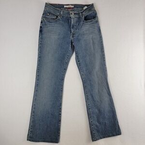 Tommy Hilfiger Bootcut Jeans Womens 6L Blue Stone Wash Denim Stretch Zip Y2K